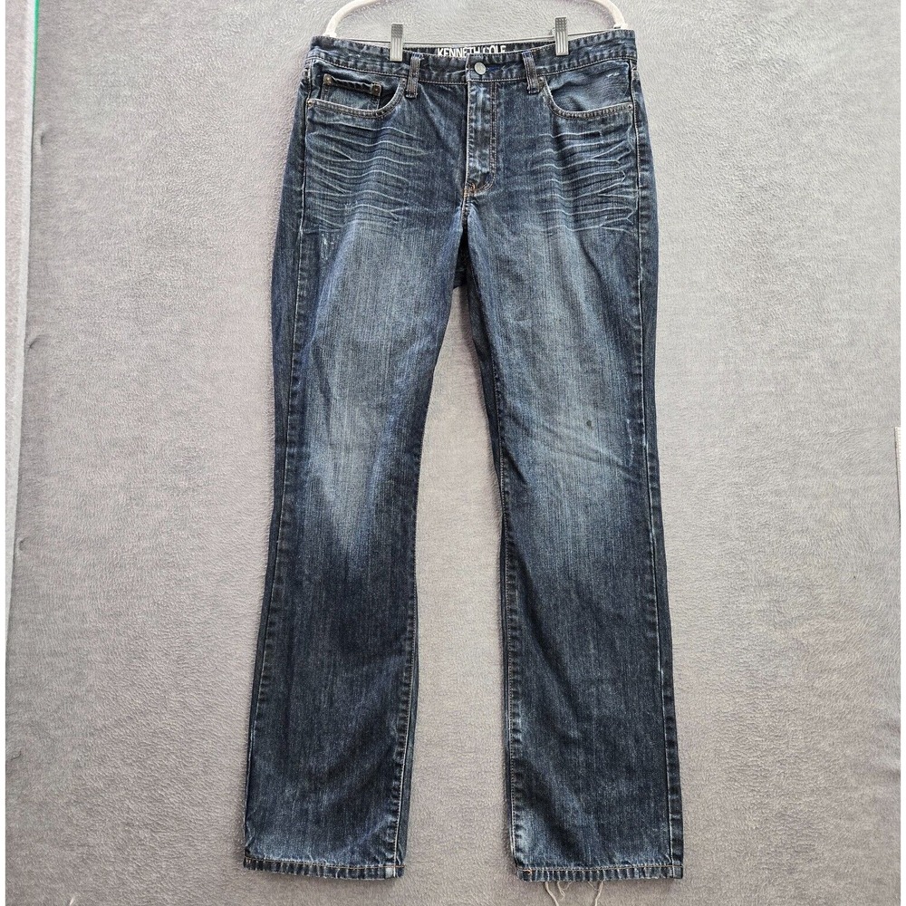 Kenneth Cole Reaction Men Jeans 34x34 Blue Denim Straight Dark Wash READ